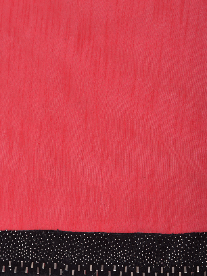 Neerus Red embellished saree with blouse piece - side view