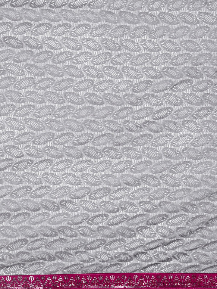 Neerus Grey Georgette textured Saree with Blouse - side view