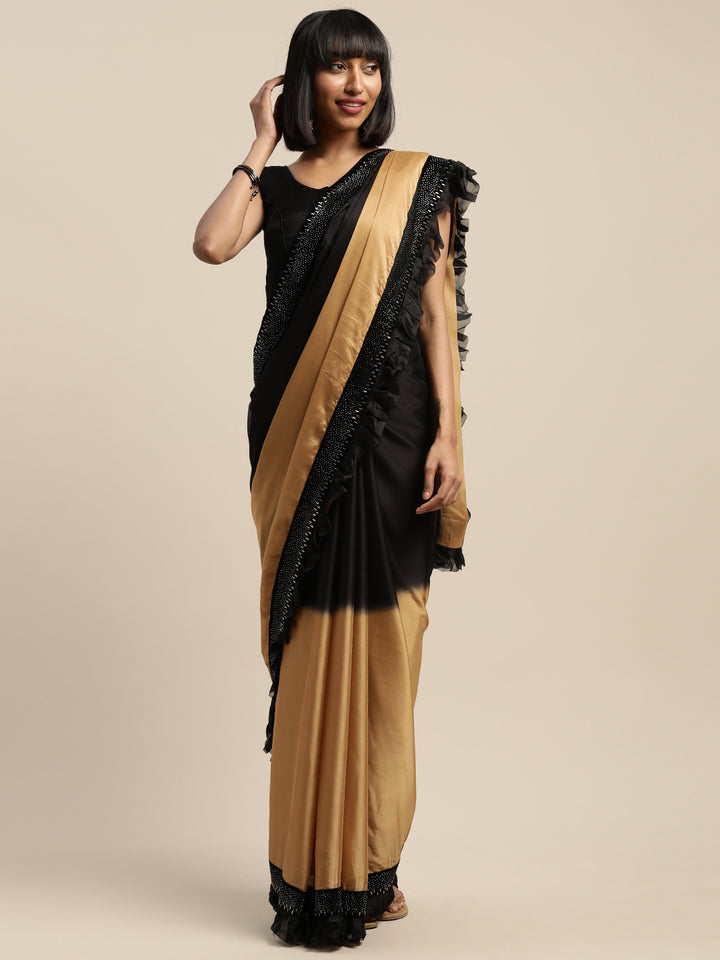 Neerus Gold & Black Embellished Saree With Blouse