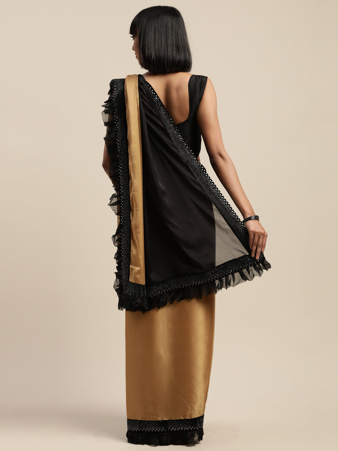 Neeru's Gold & Black Embellished Saree With Blouse