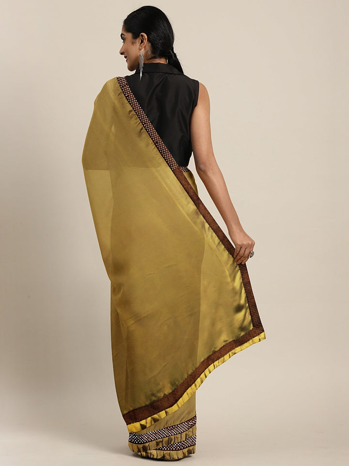 Neerus Brown crepe embellished saree with blouse - back view