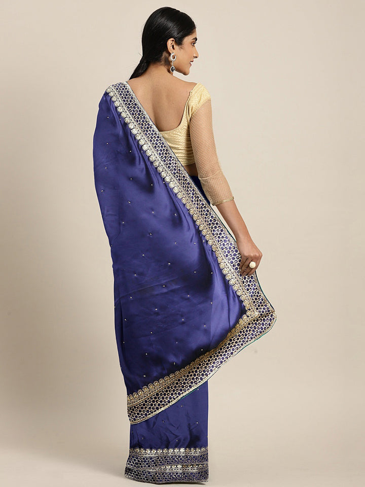 Neerus Blue Embellished Saree With Blouse