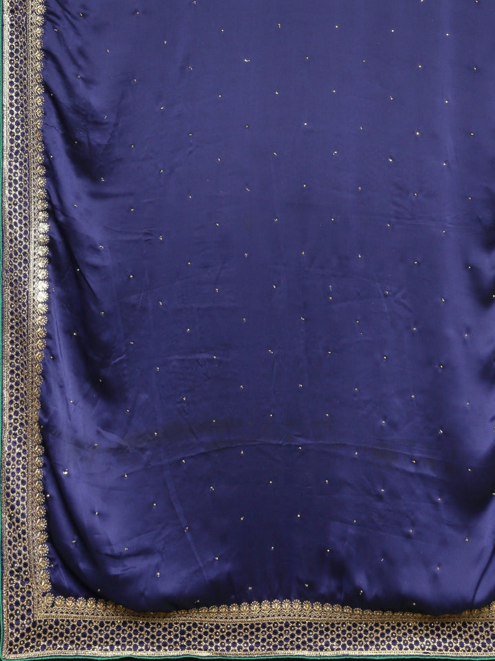 Neerus Blue Embellished Saree With Blouse