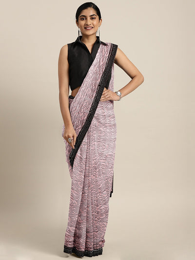 Neeru's Peach Textured Saree With Blouse