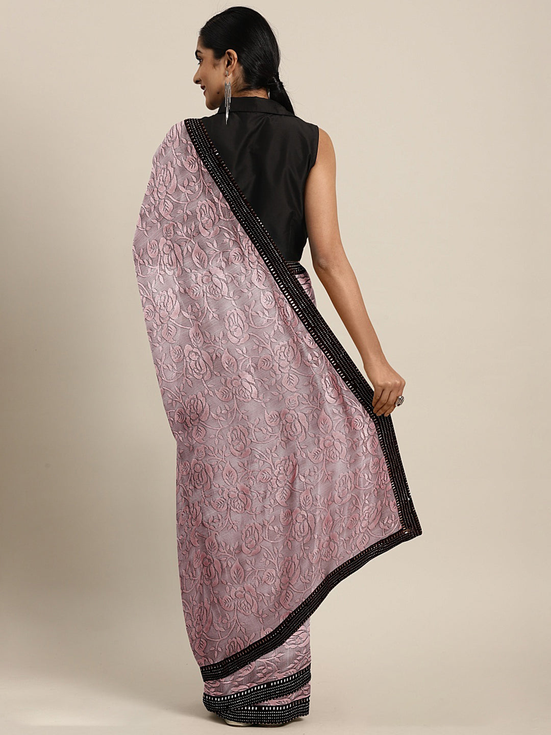 Neeru's Peach Textured Saree With Blouse