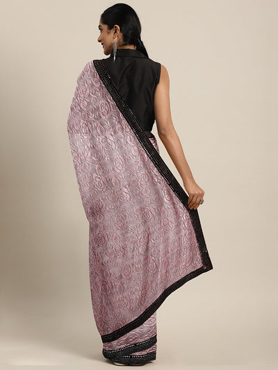 Neeru's Peach Textured Saree With Blouse