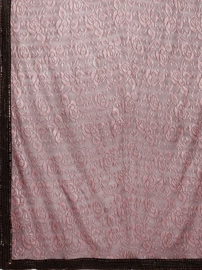 Neeru's Peach Textured Saree With Blouse