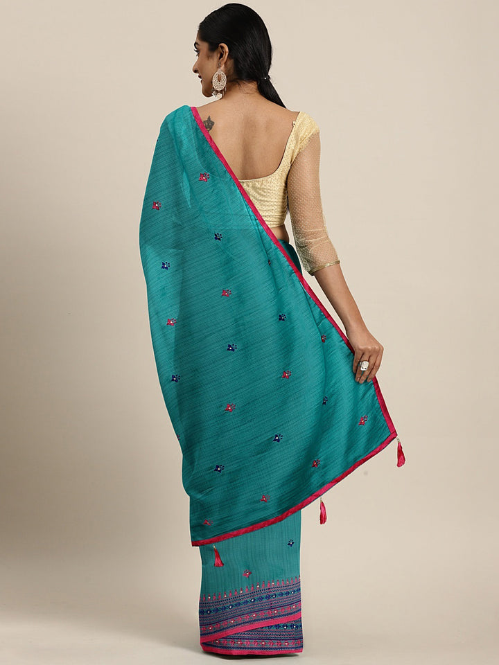 Neerus Blue Embroidered Saree With Blouse