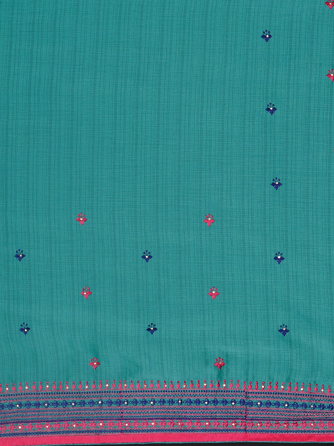 Neerus Blue Embroidered Saree With Blouse