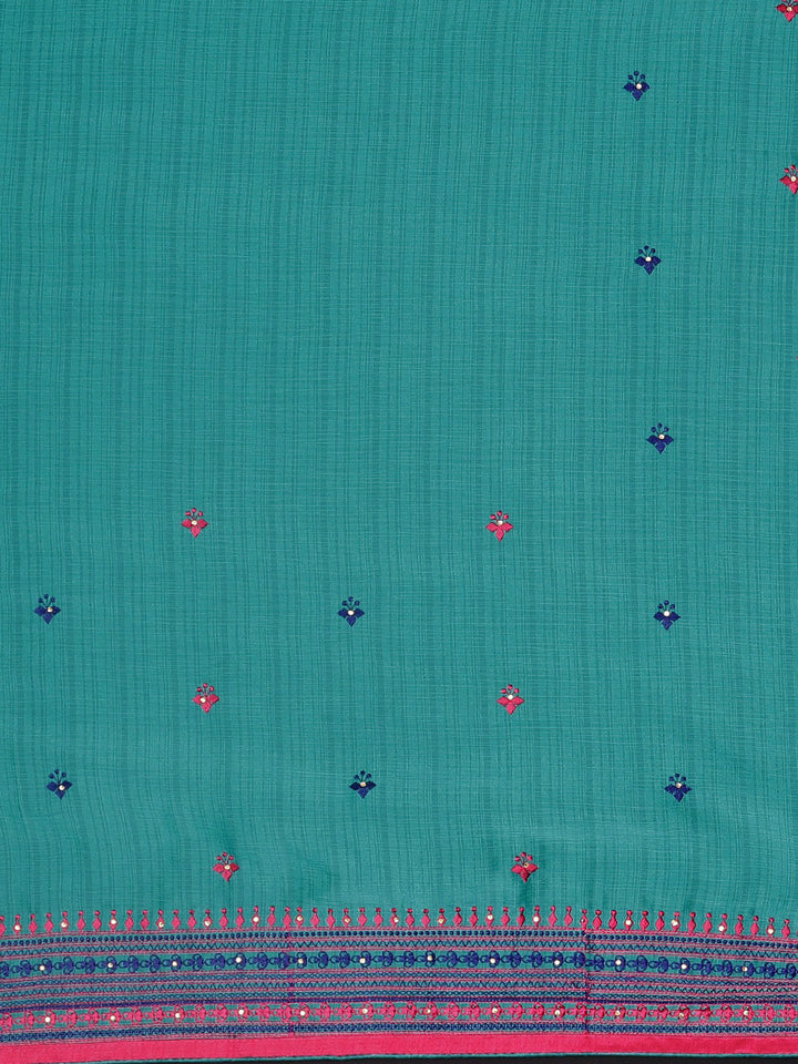 Neerus Blue Embroidered Saree With Blouse