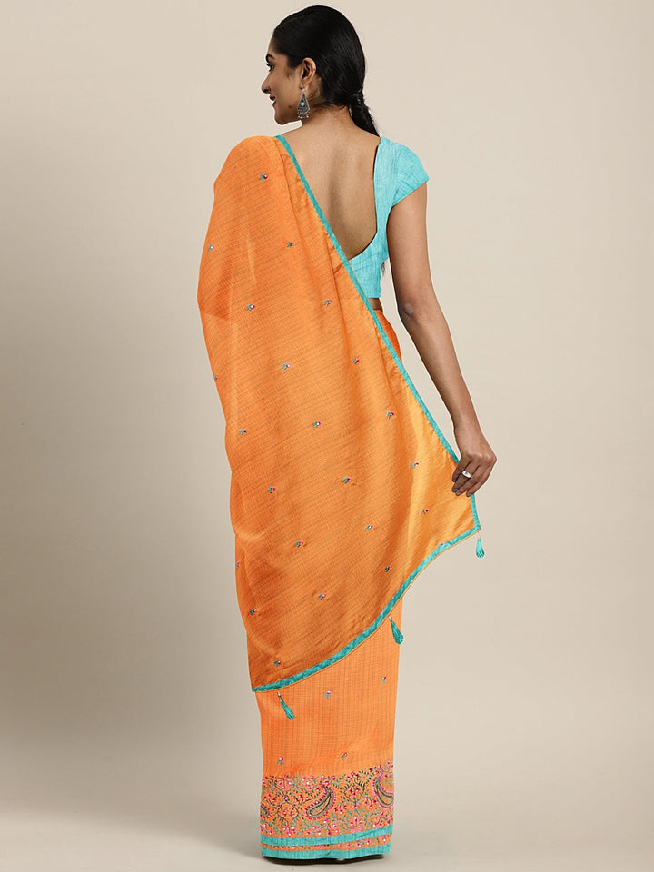 Neerus Orange Embroidered Saree With Blouse
