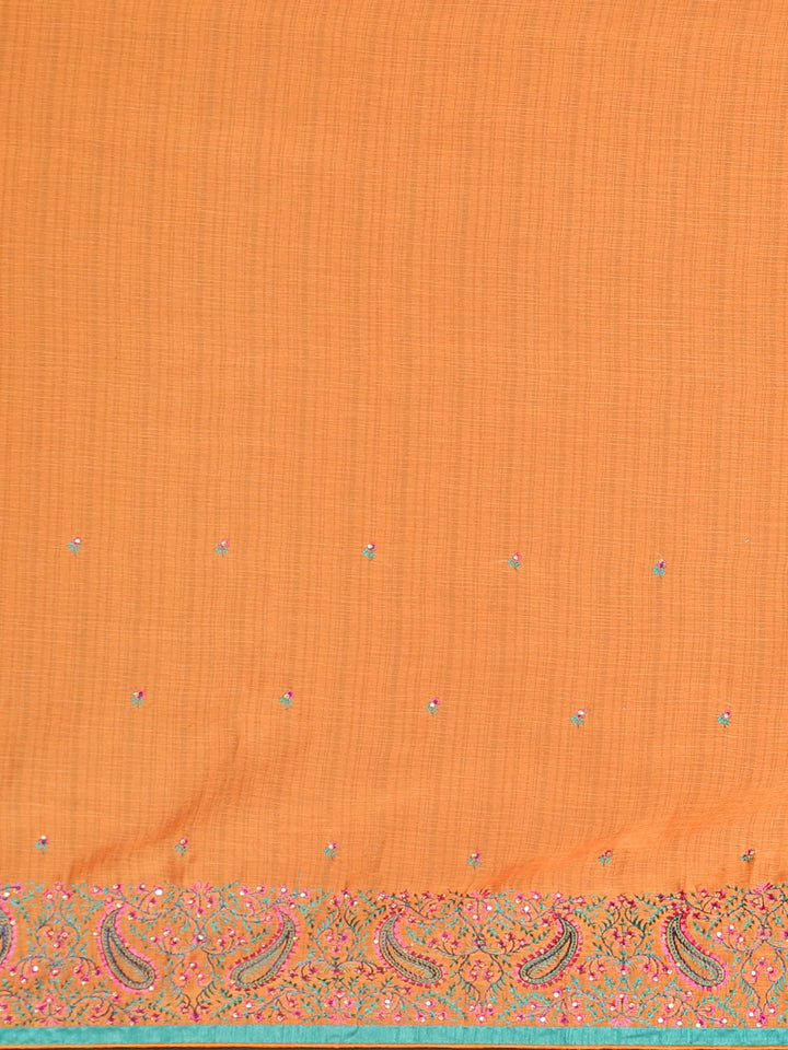 Neerus Orange Embroidered Saree With Blouse