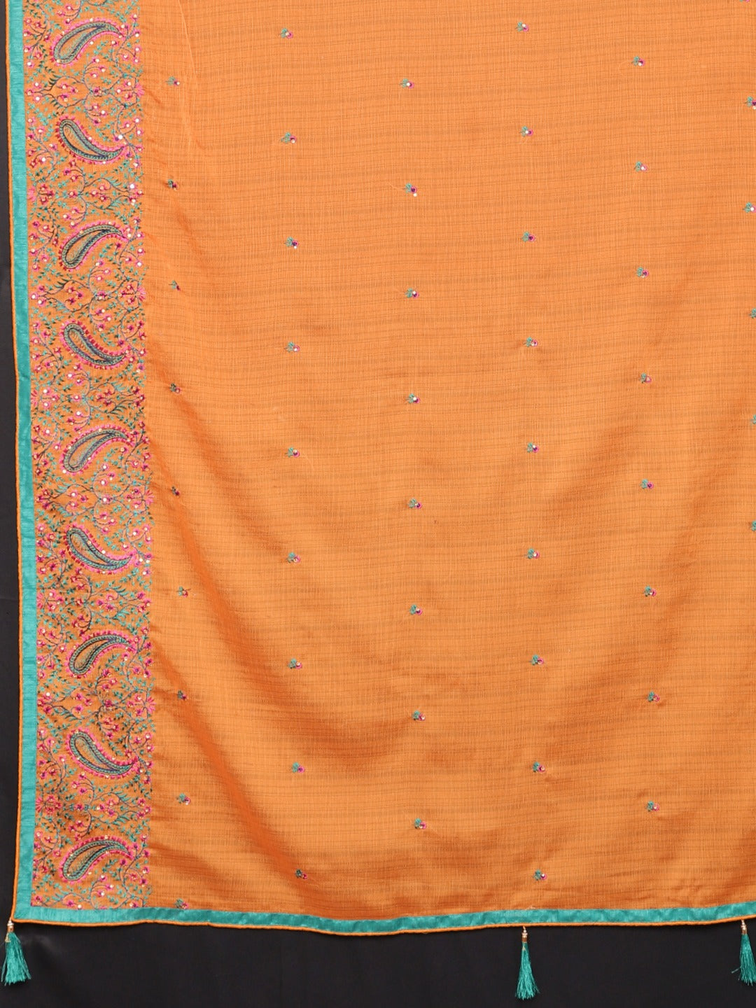 Neerus Orange Embroidered Saree With Blouse