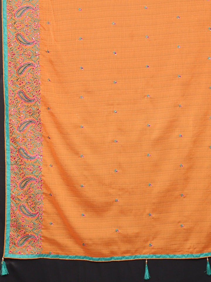 Neerus Orange Embroidered Saree With Blouse