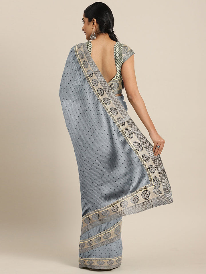 Neerus Grey Printed Saree With Blouse