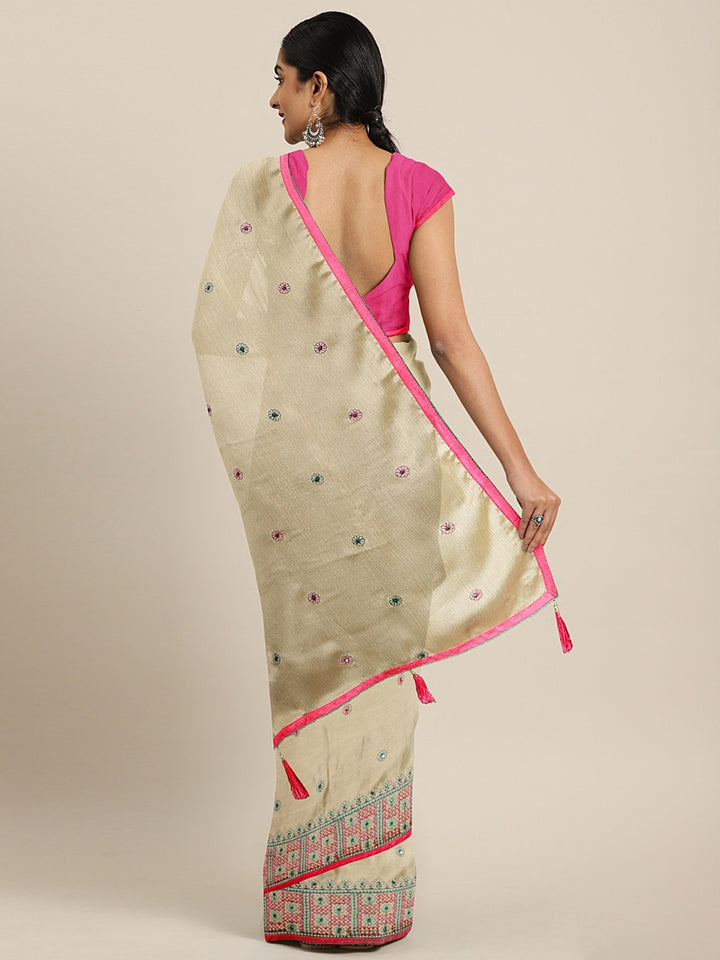 Neerus Beige Color Chiffon Fabric Saree