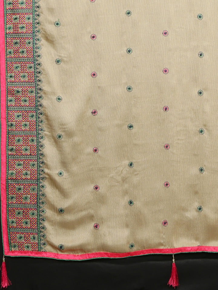 Neerus Beige Pink Poly Chiffon Printed Saree