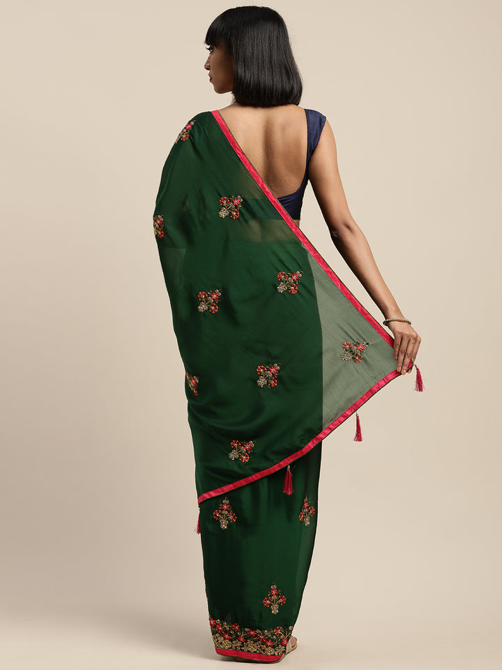Neerus Green Embroidered Saree With Blouse