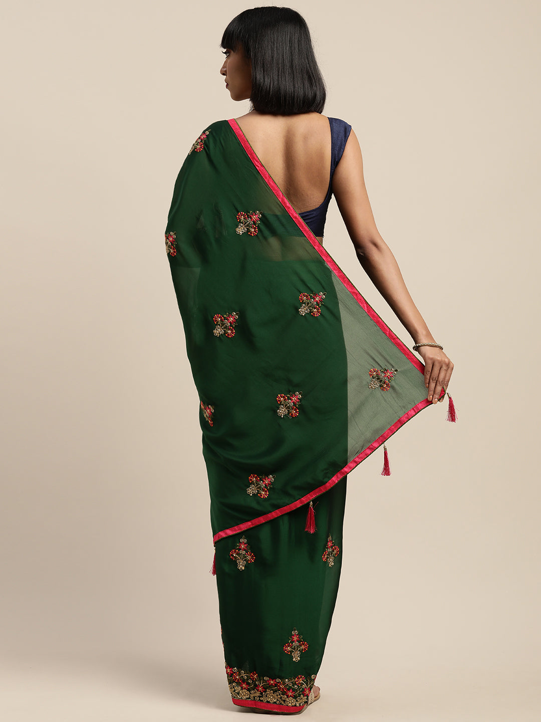 Neeru's Green Embroidered Saree With Blouse