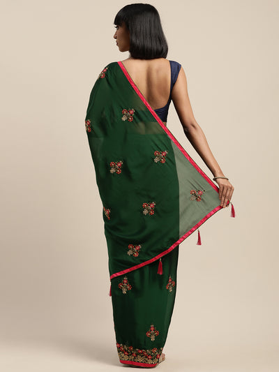 Neeru's Green Embroidered Saree With Blouse