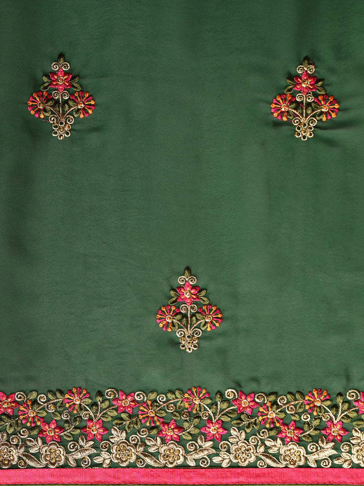 Neerus Green Embroidered Saree With Blouse