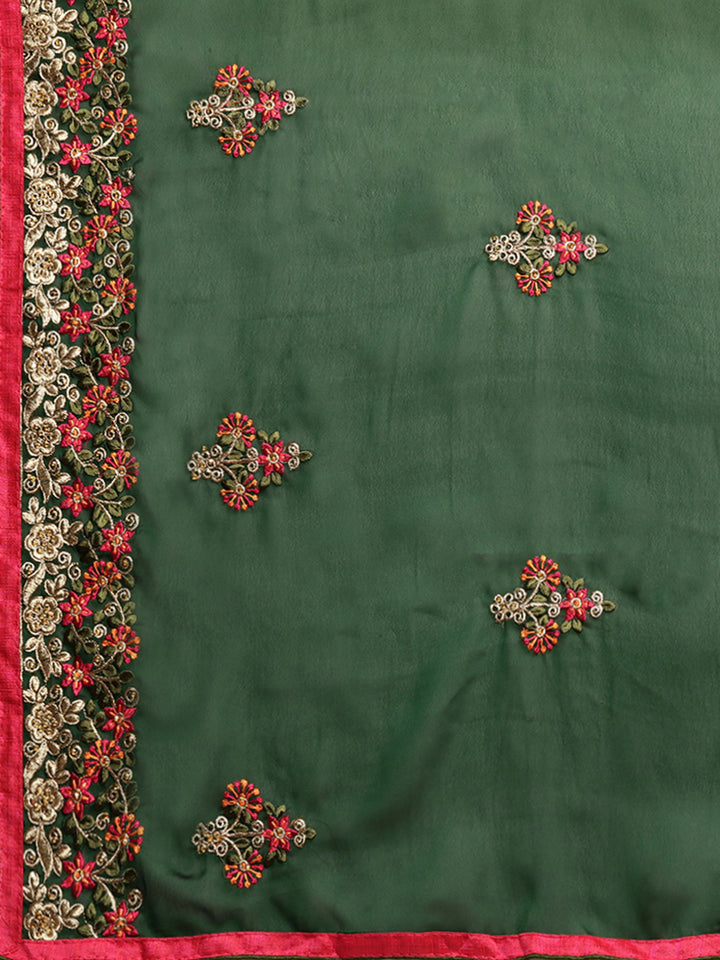 Neerus Green Embroidered Saree With Blouse