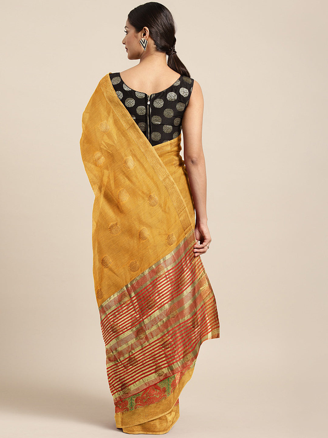 Neeru's Yellow Textured Saree With Blouse