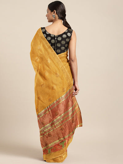 Neeru's Yellow Textured Saree With Blouse