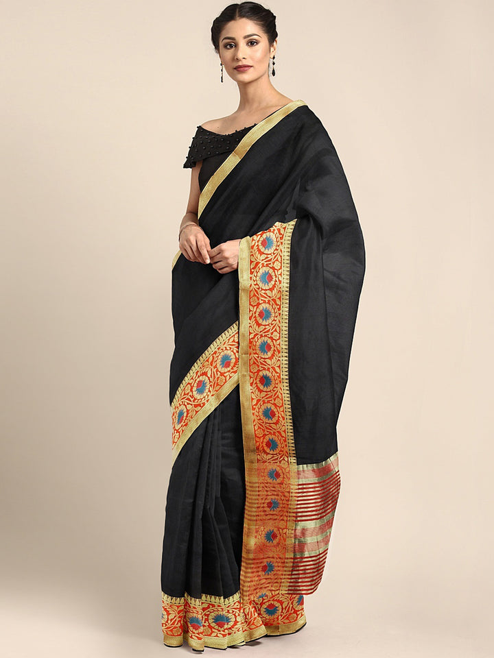 Neerus Black Textured Saree With Blouse