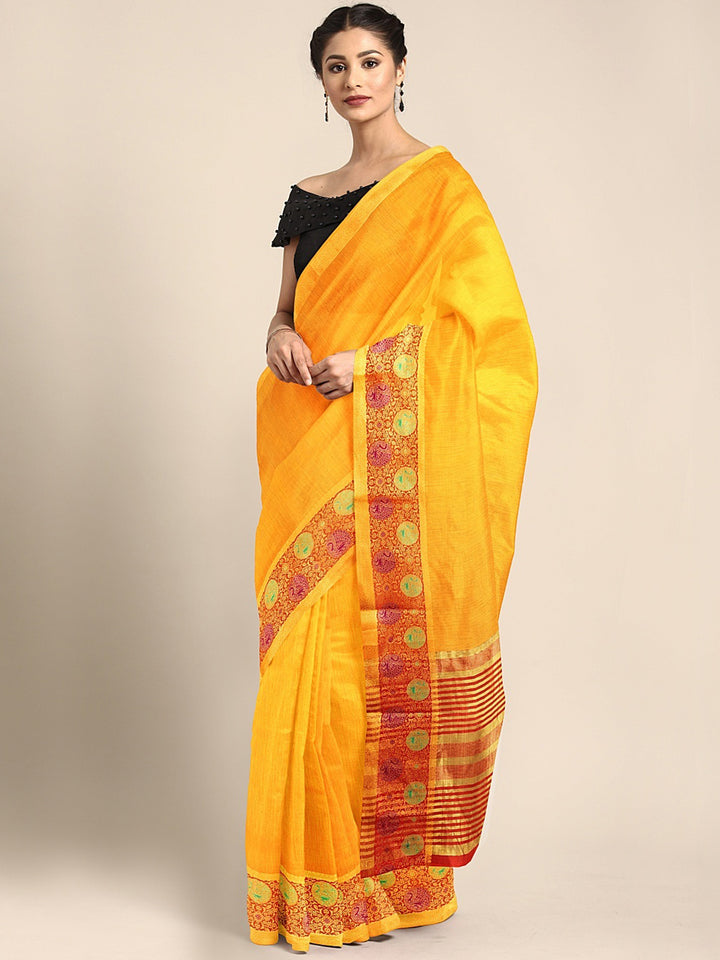 Neerus Amber Textured Saree With Blouse