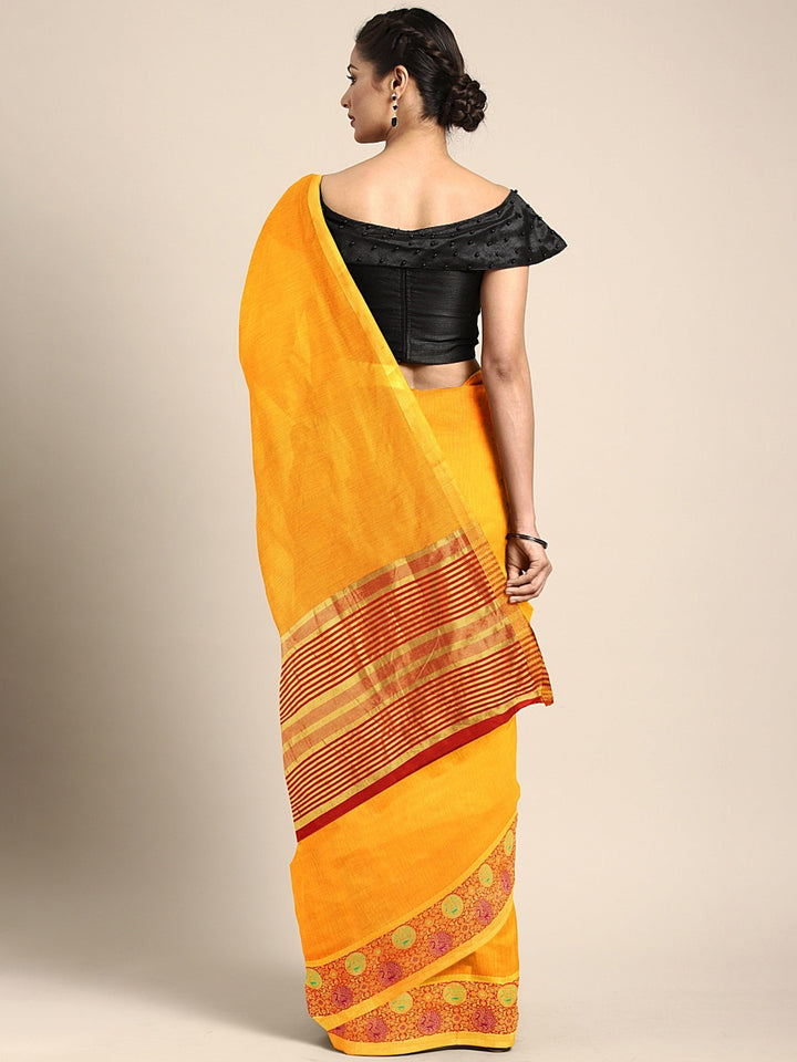 Neerus Amber Textured Saree With Blouse