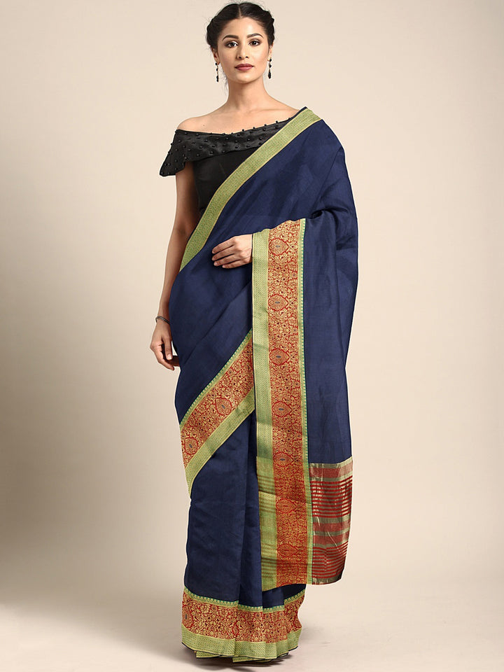 Neerus Blue Textured Saree With Blouse