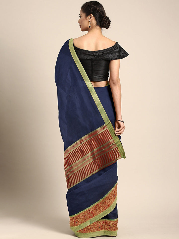 Neerus Blue Textured Saree With Blouse