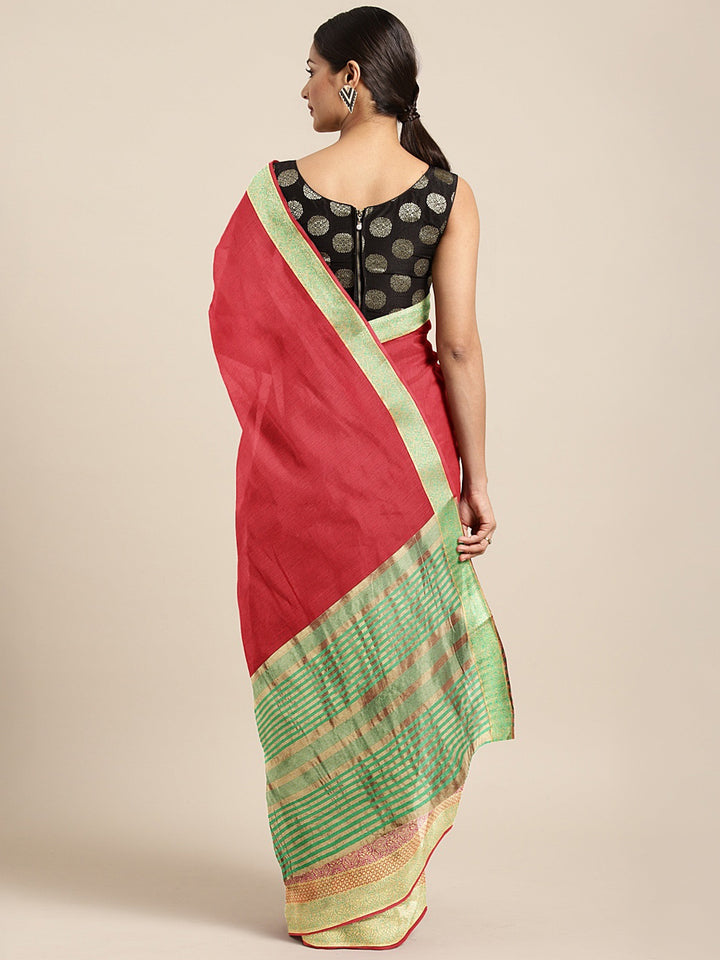 Neerus Red Chanderi woven saree - back view
