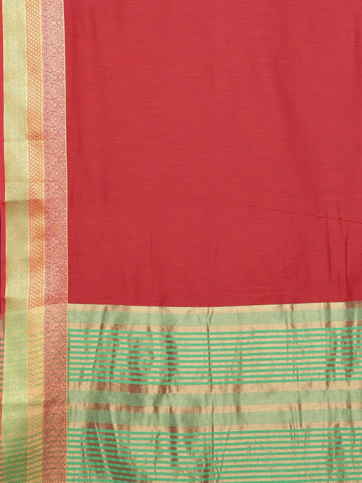 Neerus Red Chanderi woven saree - detail view 1