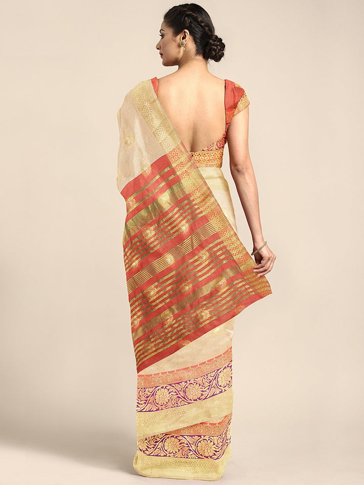 Neerus Beige Textured Saree With Blouse