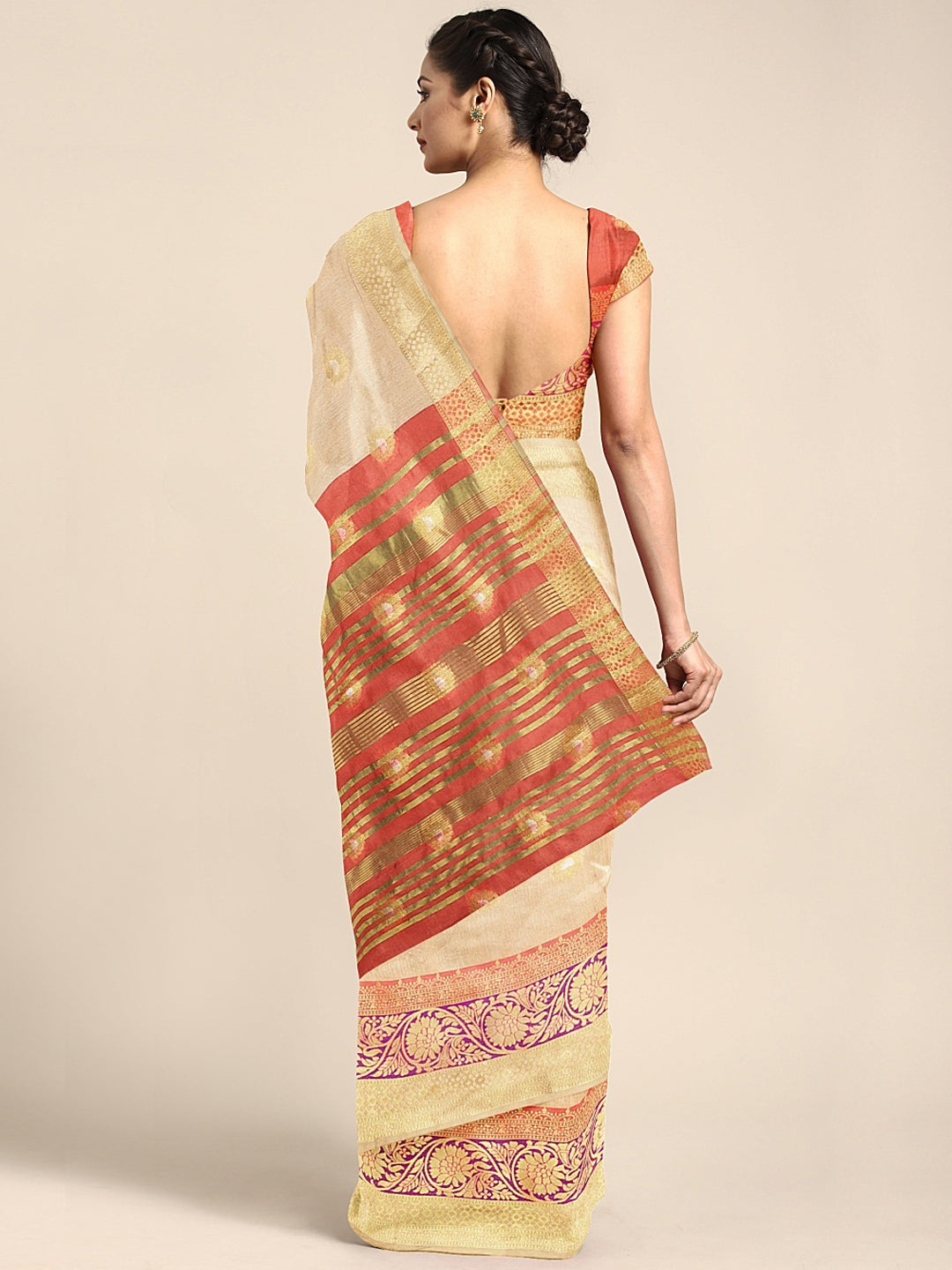 Neeru's Beige Textured Saree With Blouse