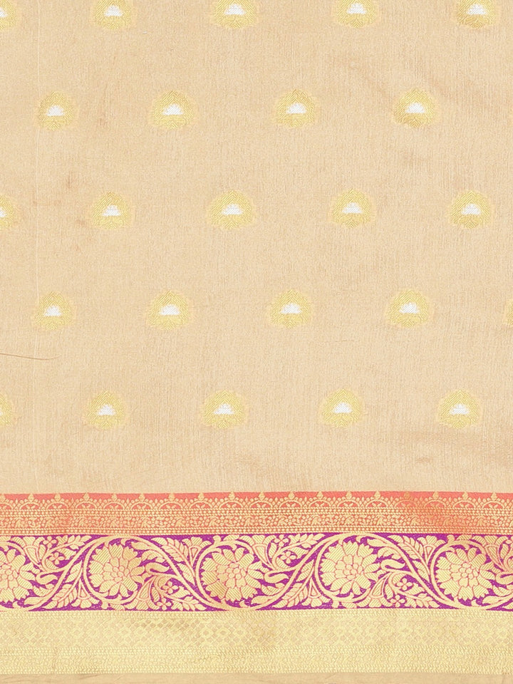 Neerus Beige Textured Saree With Blouse