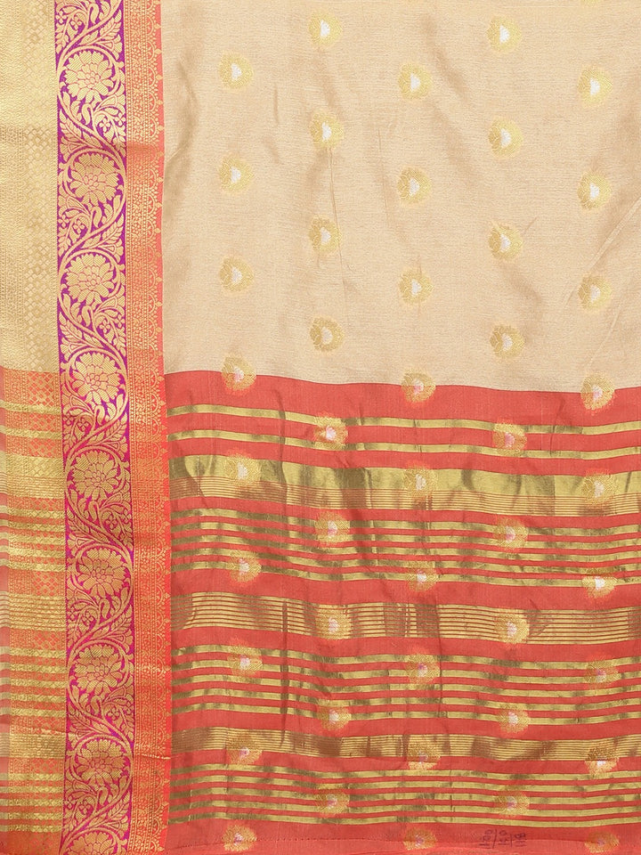 Neerus Beige Textured Saree With Blouse