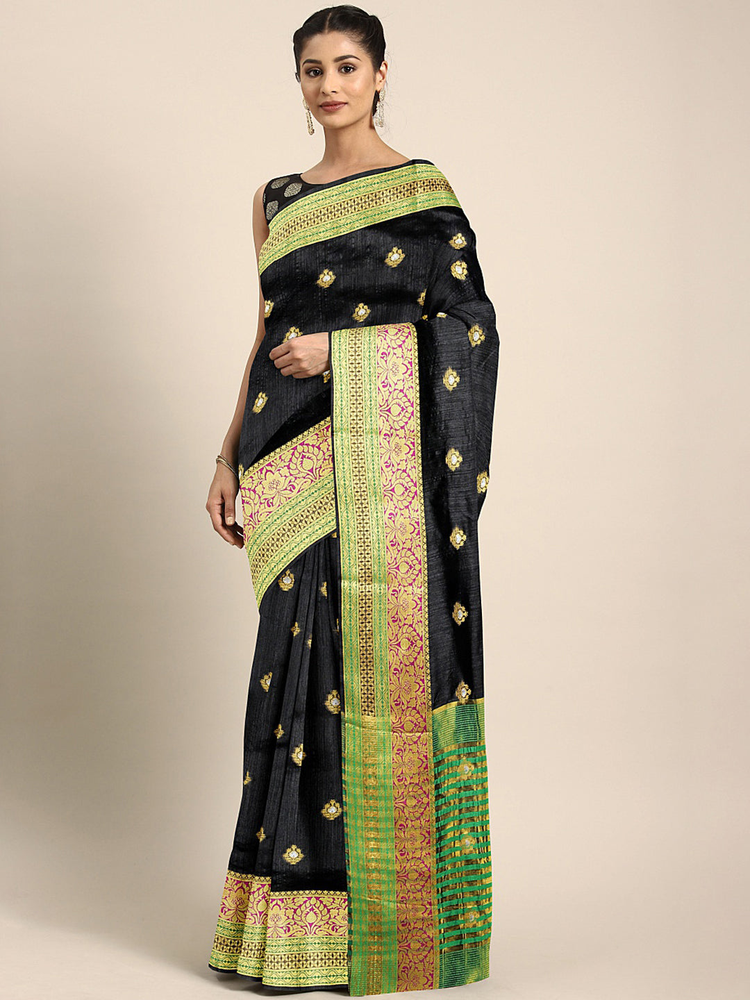 Neeru's Black Textured Saree With Blouse