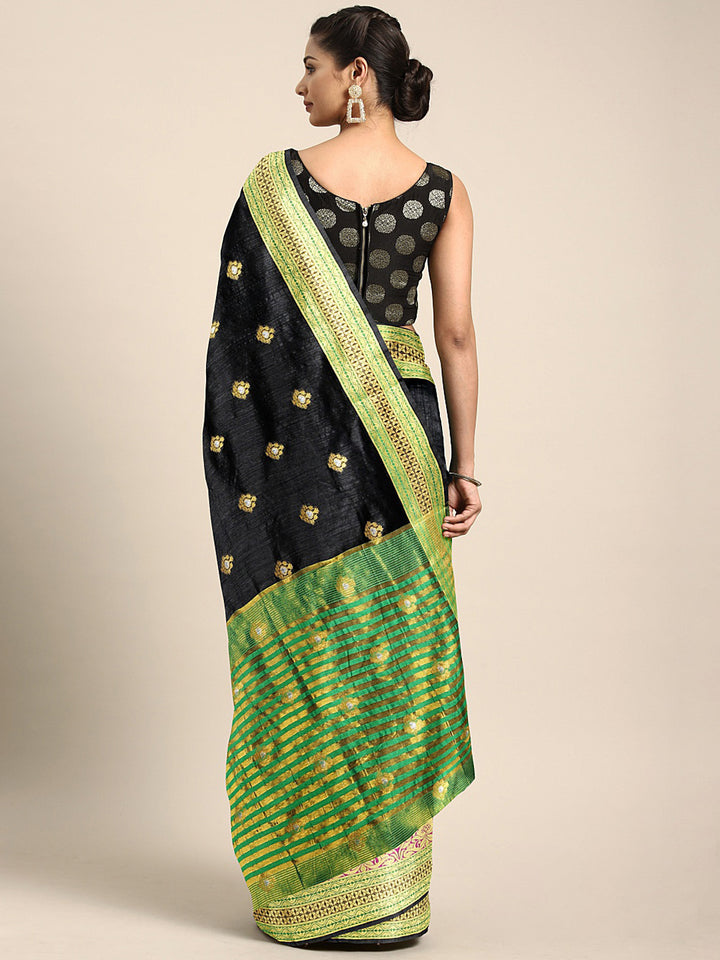 Neerus Black Chanderi woven saree - back view