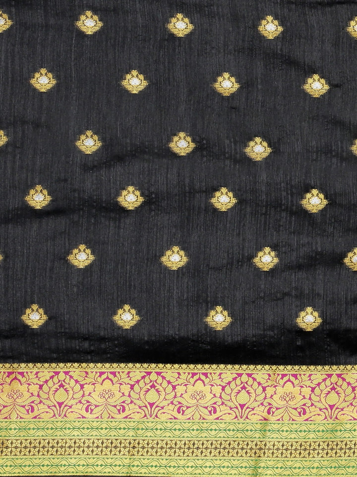 Neerus Black Chanderi woven saree - side view