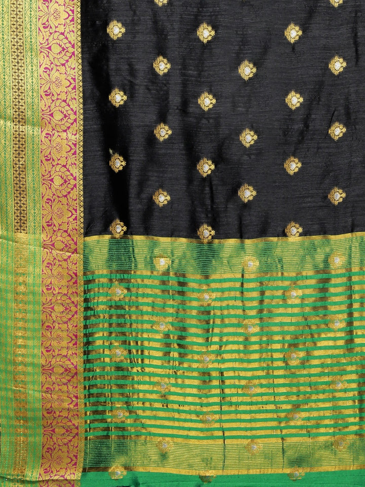 Neerus Black Chanderi woven saree - detail view 1