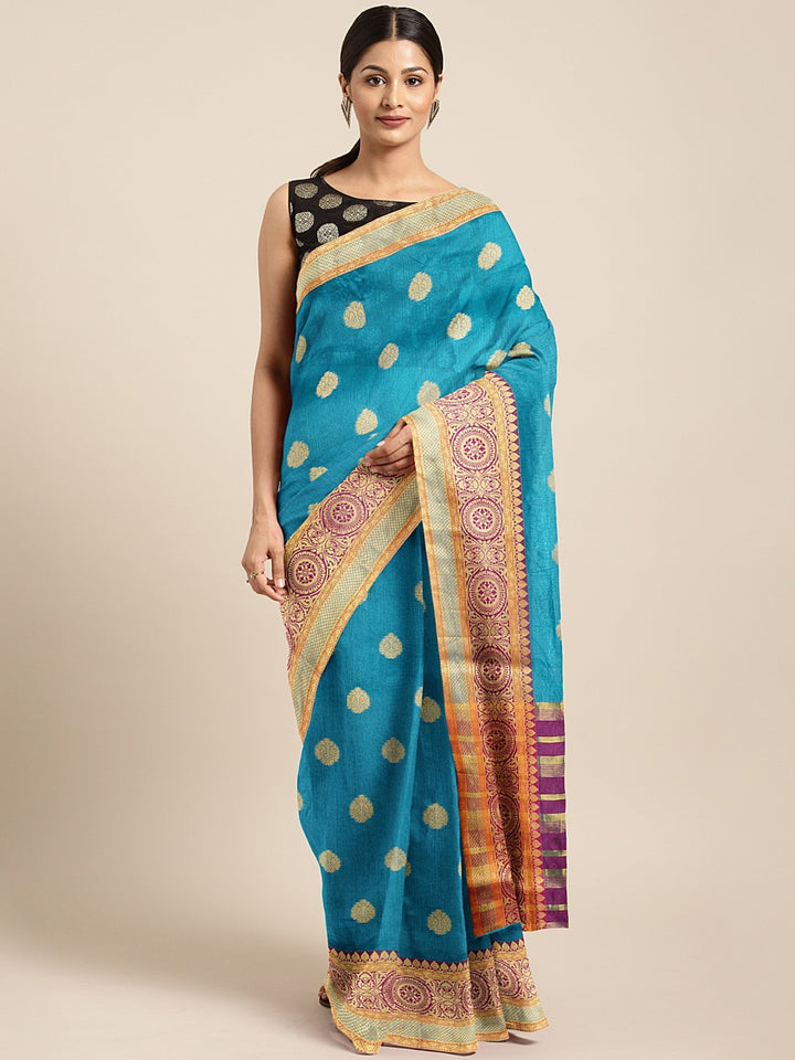 Neerus Blue Textured Saree With Blouse