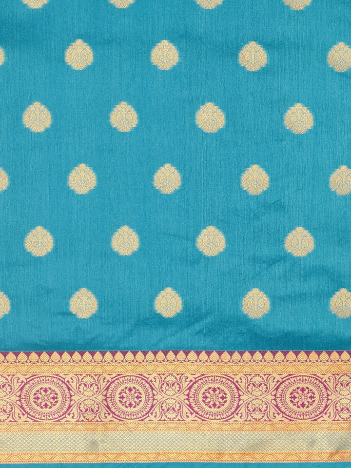 Neerus Blue Textured Saree With Blouse