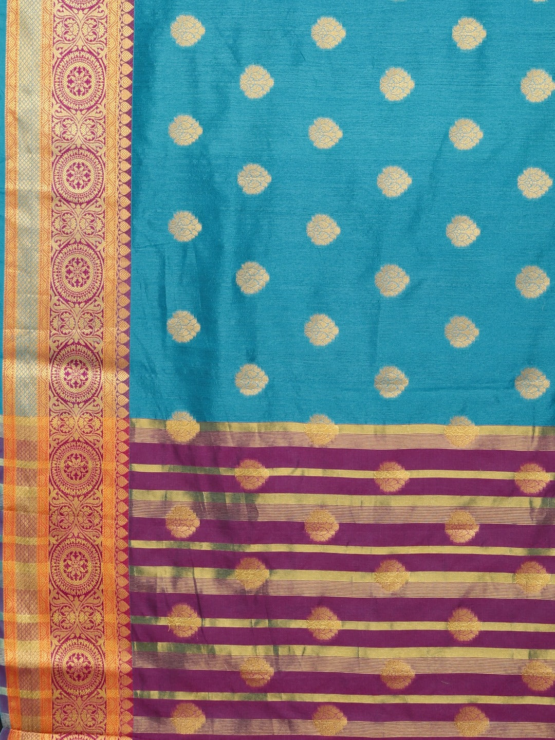Neerus Blue Textured Saree With Blouse