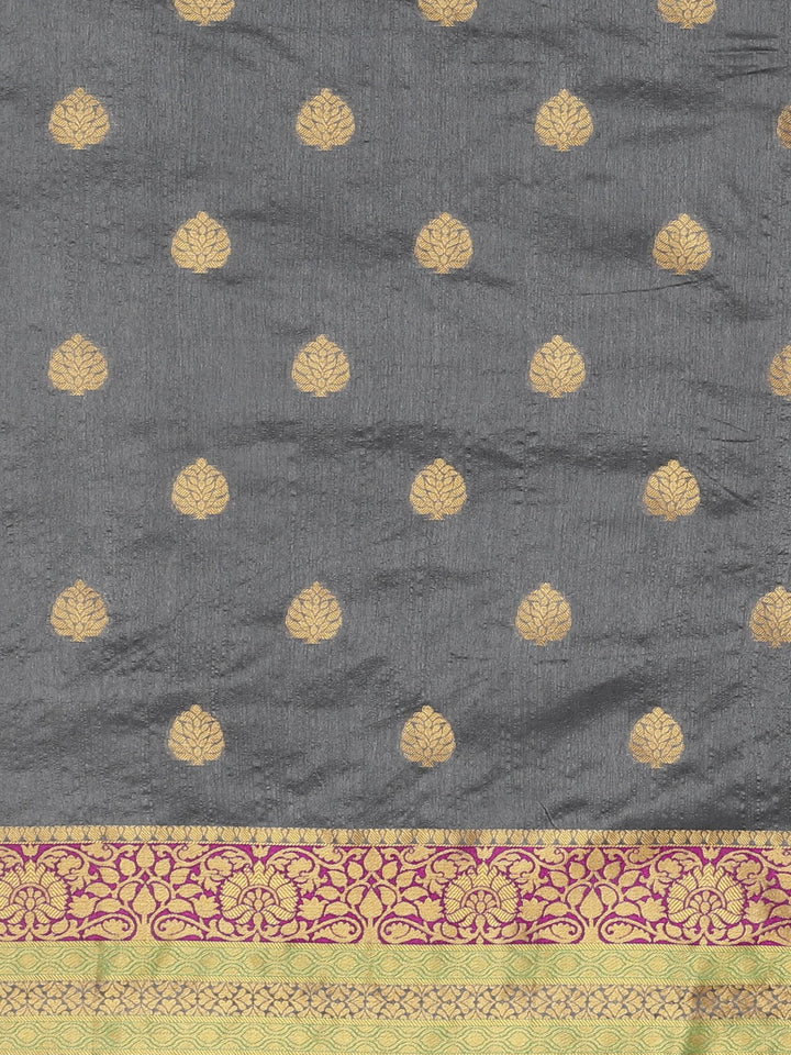 Neerus Grey Color Silk Cotton Fabric Saree With Blouse Piece