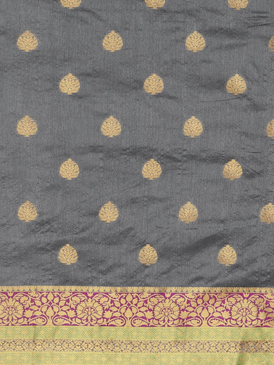 Neerus Grey Color Silk Cotton Fabric Saree, With Blouse Piece