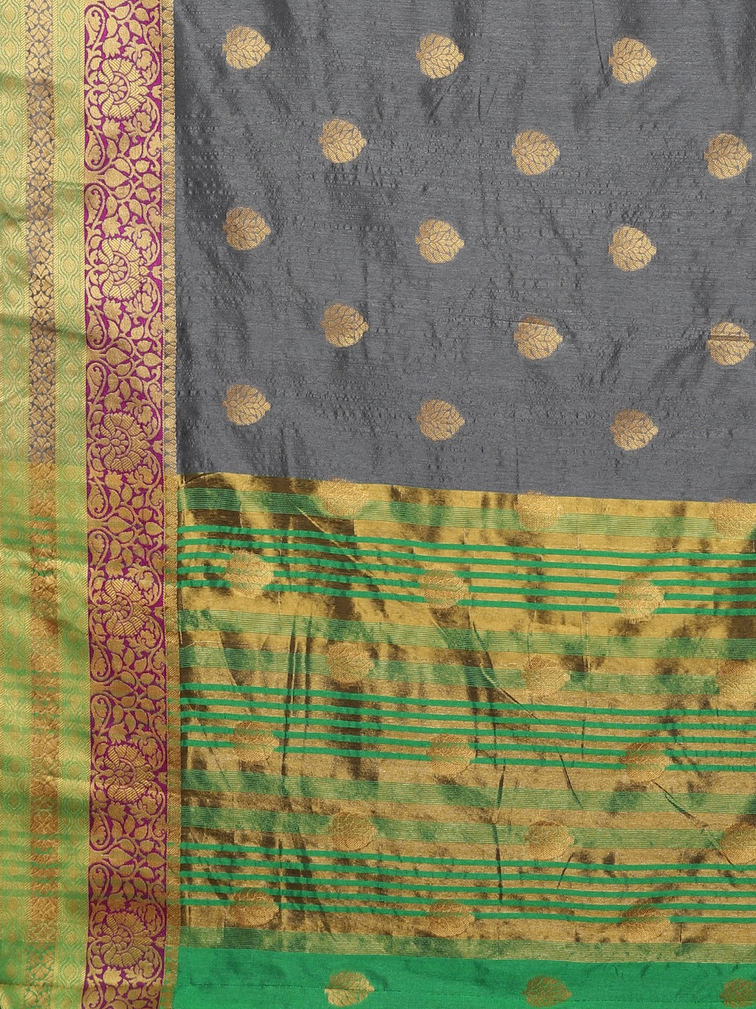 Neerus Grey Color Silk Cotton Fabric Saree With Blouse Piece