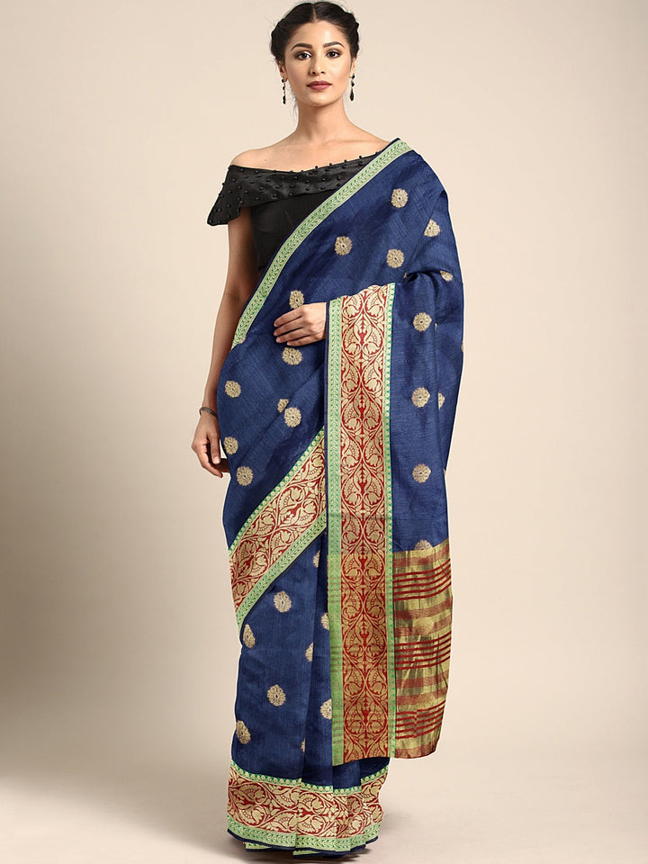 Neerus Blue Textured Saree With Blouse